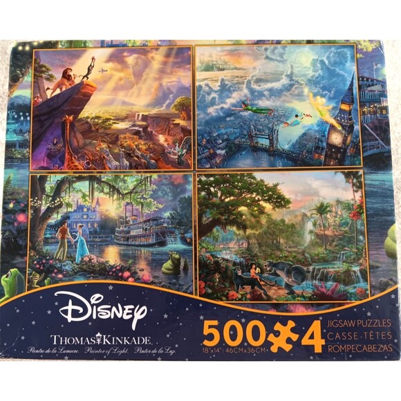 Disney Thomas Kinkade 4 Pack 500 Piece Puzzles Peter Pan Lion King Jungle Book - Picture 1 of 4